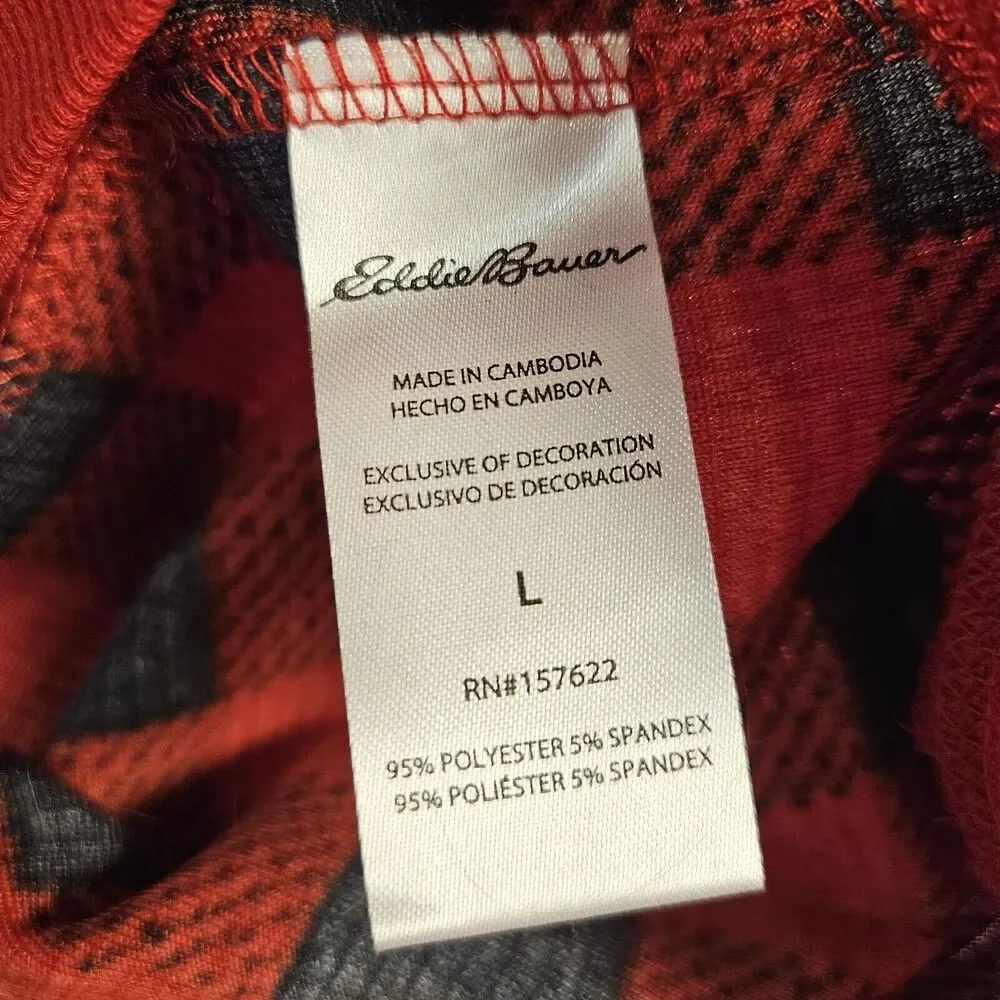 Eddie Bauer Dog Holiday Red Plaid Flannel Sweater LARGE Christmas Winter Picture